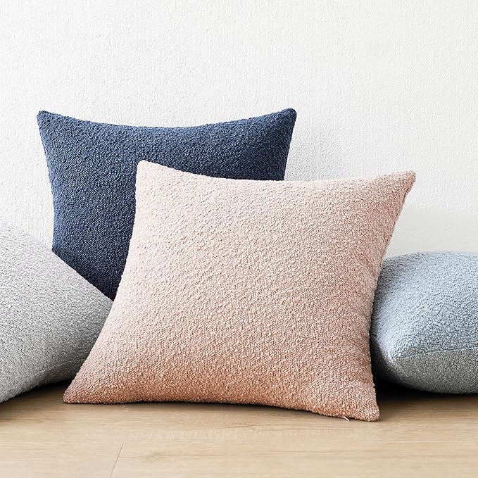 Mixhug Decorative Boucle Throw Pillow Covers, Midnight Blue, 20 x 20 Inches, Pack of 2 - Textured Boho Pillow Covers for Couch and Bed