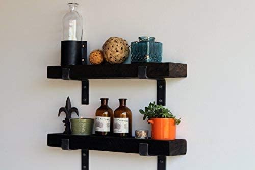 Urban Legacy Accent Shelves | Reclaimed Barn Plank | Set of 2 with Full Brackets (Coffee Bean 24"x 4.5"x 2")