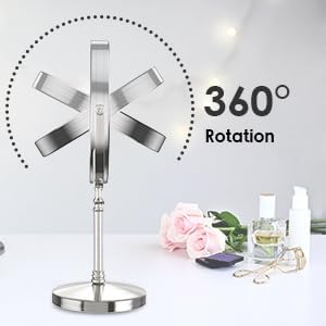 Lighted Makeup Mirror, 3000 mAh Rechargeable Double Sided Magnifying Vanity Mirror with 3 Colors, 1x/10x, 360° Rotation , Brightness Adjustable Magnification Cosmetic Light up Mirror, Women Gift