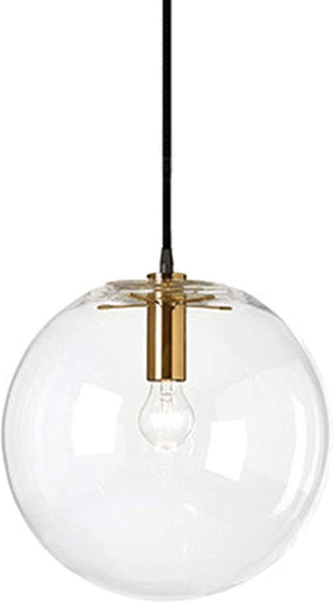 Spherical LED Clear Glass Hanging Light, Creative Single Pendant Light, Ceiling Light Base on E27 Gold Lamp Holder (20CM)