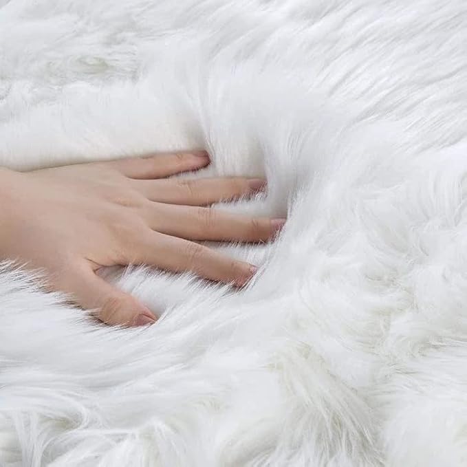 White Faux Sheepskin Fuzzy Fur Rugs for Bedroom Small Machine Washable Fluffy Area Rugs for Living Room 2x4 Shag Nursery Rug
