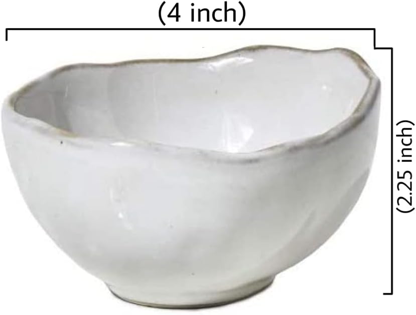 Serene Spaces Living Set of 4 Extra Small Free-Form Edge Glazed Ceramic Bowl, Centerpiece for Vintage Weddings, Events, Home Décor, Measures 4" Diameter, 2.25" Tall