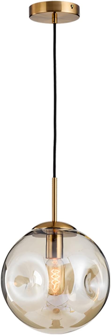 Brikey Glass Spherical Pendant Light,Gold Iron & Glass Globe Hanging Ceiling Lamp (9.8‘’, Amber)