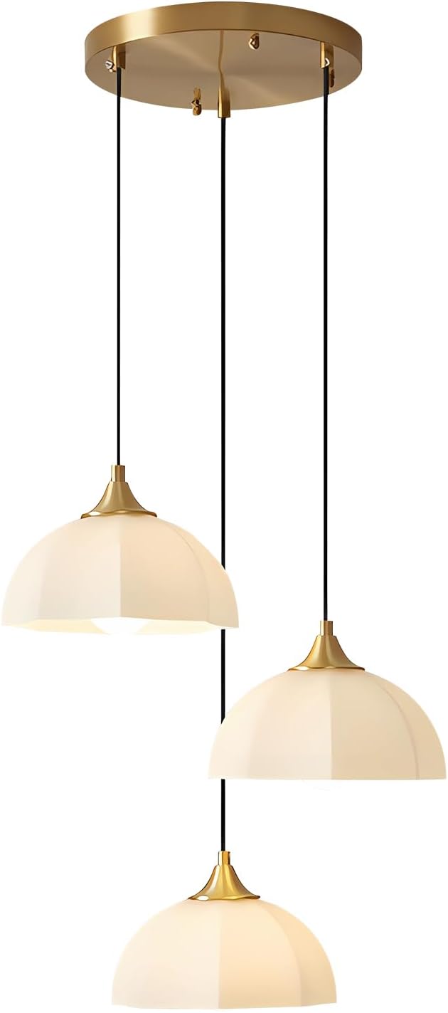 3 Light Cluster Pendant Lighting Gold Milk Glass Chandelier Brushed Brass Pendant Lights Kitchen Island Adjustable Hanging Dining Room Lighting Stairwell Brass Cluster Chandelier MPL17-3R GDN