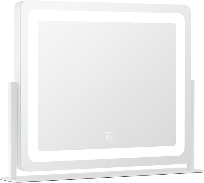 PRIMETEK Vanity Mirror with Lights, 22"x19" Large Makeup Mirror with Lights, Hollywood LED Lighted Makeup Mirror, Touch Sensor with 3-Color Lighting, Dimmable for Vanity Desk Tabletop, Bedroom, White