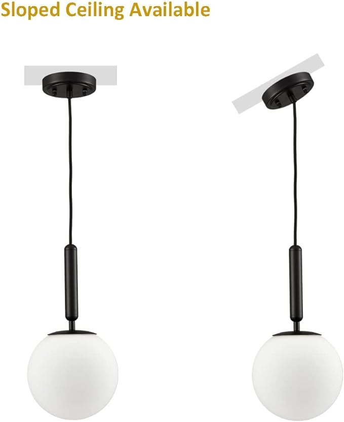 DIRYZON Modern Globe Pendant Lighting for Kitchen Island Black Hanging Ceiling Light Dining Pendant Chandelier Fixture with 7.9 Inches Milky White Frosted Lampshade