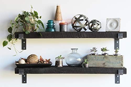 Urban Legacy Accent Shelves | Reclaimed Barn Plank | Set of 2 with Full Brackets (Coffee Bean 36x 7"x 2")