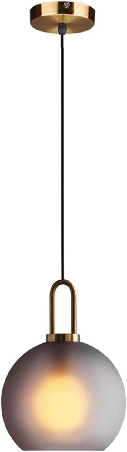 250mm Frosted Grey Spherical Glass Pendant Light, Frosted Grey Glass Globe with Brass Socket Hanging Lamp for Kitchen Island (25CM)