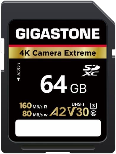 Gigastone 5-Years 64GB 4K A2 V30 U3 1 Data Recovery SD Card, Camera Extreme, SDXC Memory Card High Speed UHD Video