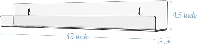 ROYALITA 8 Pack Clear Acrylic Shelves Vinyl Record Holders Wall Mount, 12 Inch Floating Vinyl Holder for Album Record/Nail Polish Display & Wall Decor
