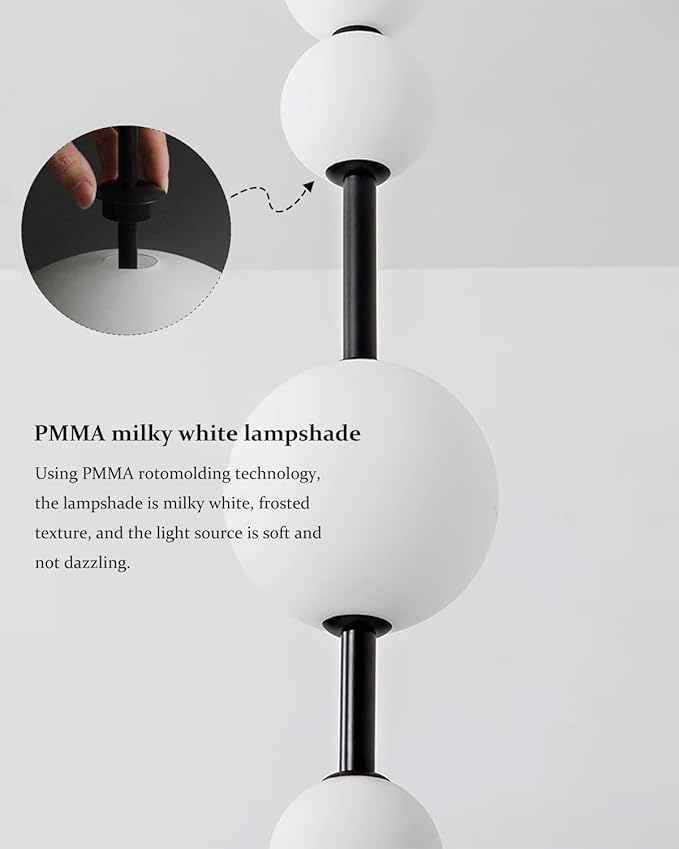 Modern LED Island Chandelier, White Acrylic Spherical Pendant Light, 30W Dimmable Black Ceiling Light, Adjustable Hanging Light Fixture, Suitable for Kitchen Island Dining Room Bedroom Living Room