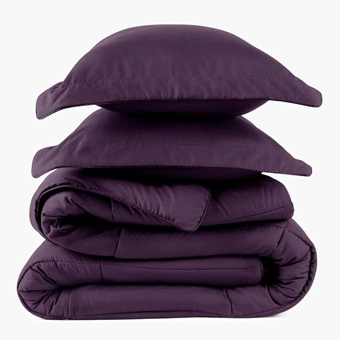 PeachSkinSheets Night Sweats: The Original 1500TC Soft Super Full/XL Full Oversized Comforter Set Eggplant