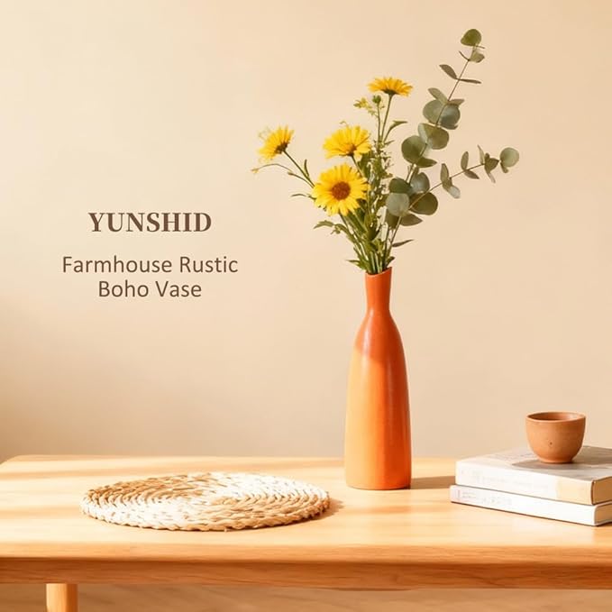Matte Orange Vase Set of 6 - Bud Vases in Bulk, Modern Minimalist Flower Vases for Home Decor, Ceramic Mantle Vase Set, Rustic & Boho Centerpiece Vases for Entryway Table, Shelf, Living, or Bathroom