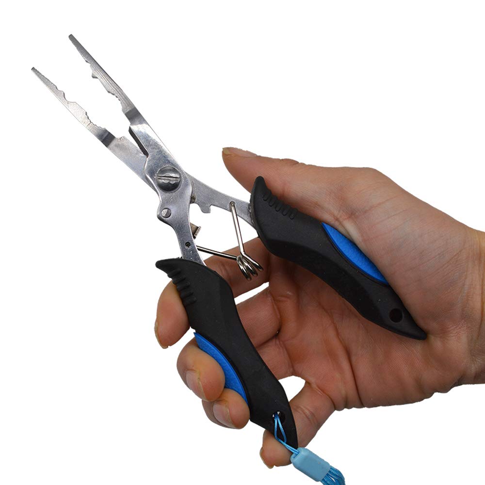 Amoygoog Stainless Steel Fishing Pliers - Needle Nose Plier for Cutting Fishing Line, Multitool Pliers with Sheath and Telescopic Lanyard | Fishing Tools