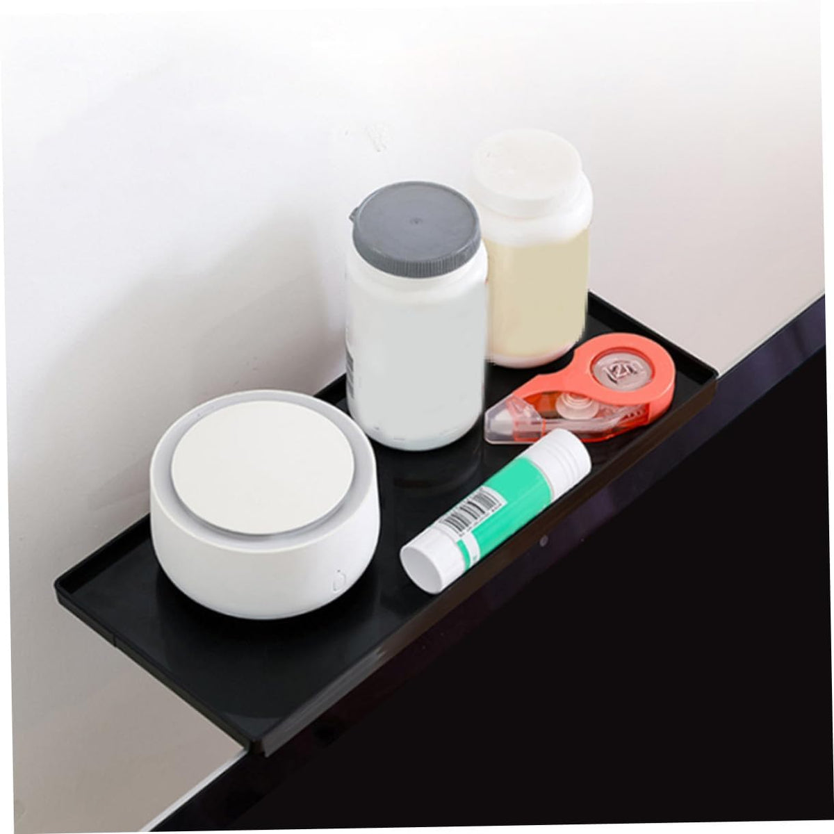 Wall-Mounted Black Monitor Shelf - Multifunctional Desktop Storage Rack