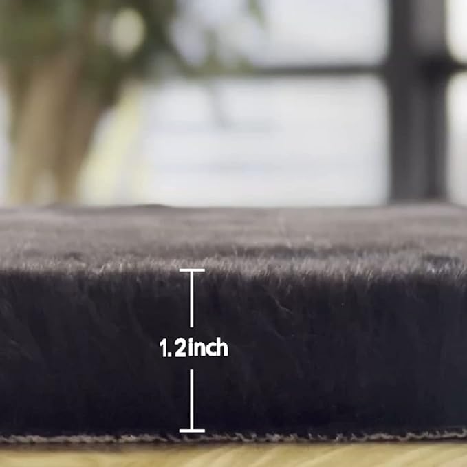 Black Rabbit Shaggy Fur Rug for Bedroom Washable Furry Circle Area Rugs for Living Room Kids Small Round Rug 3ft Nursery Rug