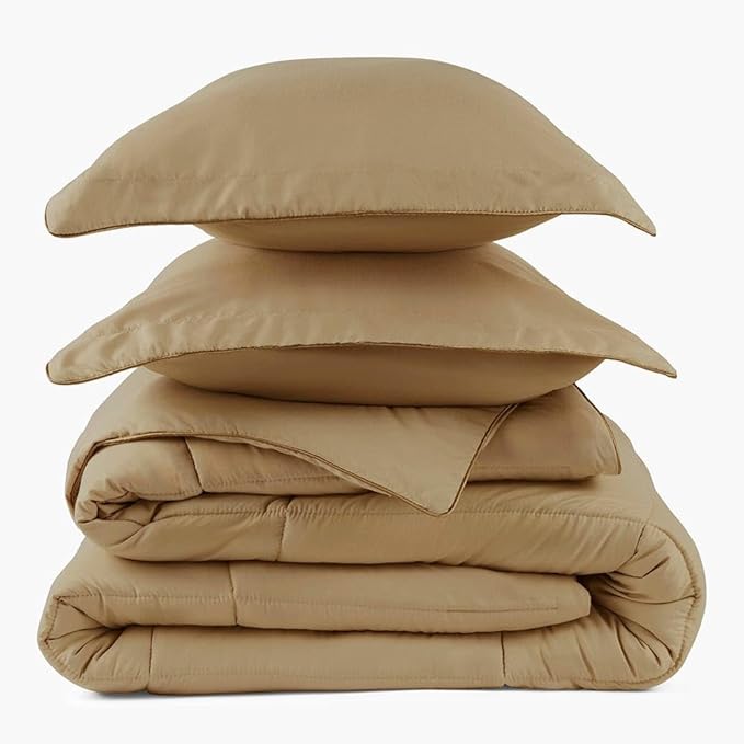 PeachSkinSheets Night Sweats: The Original 1500TC Soft Super Full/XL Full Oversized Comforter Set Light Mocha