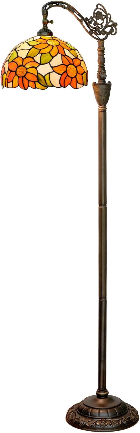 Tiffany Floor Lamp Yellow Sunflower Stained Glass Gooseneck Reading Floor Lamp Adjustable Corner Standing Light with Foot Switch for Bedroom Living Room Office (Bulb Included)