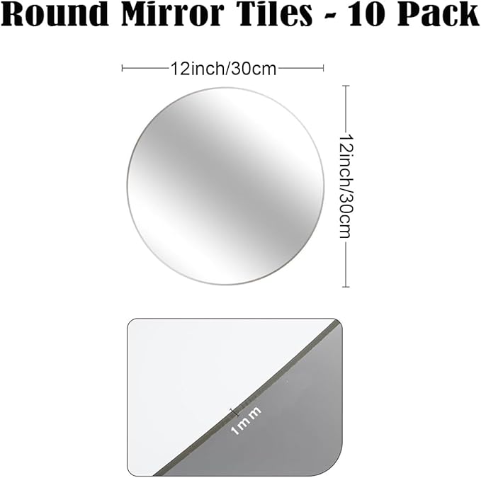 10 Pack Round Mirrors for Centerpieces, 12inch Circle Mirror Centerpieces for Tables, Mirror Tiles for Wall Table Wedding Centerpieces Mirror Plates for Candle Wedding Decorations DIY Craft