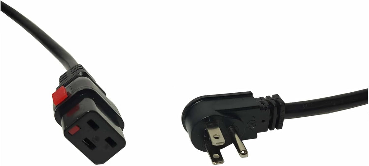 Generic IEC320-C19 14AWG, 5-15P 10ft Locking Power Cord, Flat Plug, Heavy Duty, SJTOW Cable for Appliances, Data