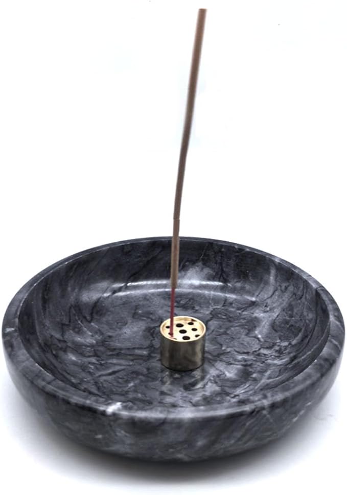 Natural Marble Incense Burner, Stick and Reflux Incense Holder, Handmade Stick Incense Burner, Ideal for Incense Smoking, Incense Burning and Decoration (Extra Large 5.91inBlack)