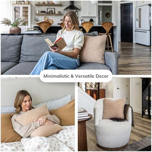 SAMIAH LUXE Brown Teddy Boucle Pillow Covers 20x20 2pcs for Home Living Room Decor, Sherpa Textured Decorative Throw Pillow Covers for Boho Decor, Square Throw Cushion Euro Shams for Modern Farmhouse
