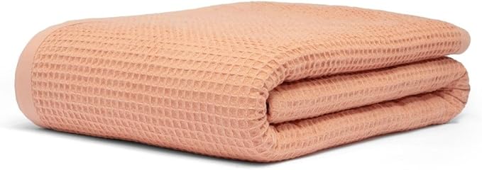 GOTS Certified Organic Cotton Waffle Weave Blanket, Queen Bed Size, 90"X90"Cozy Throw Blanket for Couch, Modern Home Decor, Throw Blankets,Comfy Waffle Blanket, Soft Bed Blankets -Sun Bay