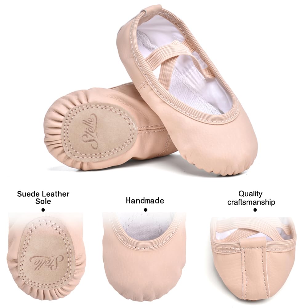 Stelle Ballet Shoes for Girls Toddler Ballet Slippers Soft Leather Boys Dance Shoes for Toddler/Little Kid/Big Kid(Ballet Pink, 6MT)