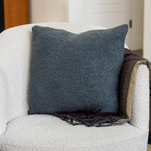 SAMIAH LUXE Grey Teddy Boucle Pillow Covers 20x20 2pcs for Home Living Room Decor, Sherpa Textured Decorative Throw Pillow Covers for Boho Decor, Square Throw Cushion Euro Shams for Modern Farmhouse