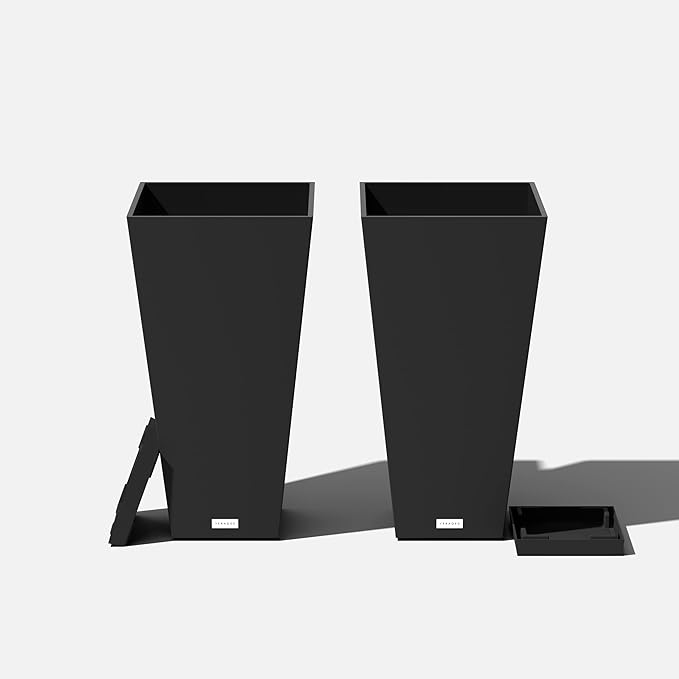 Veradek V-Resin Indoor/Outdoor Taper Planter (Black, 26 inch - 2 Pack with 2 Saucer Trays)