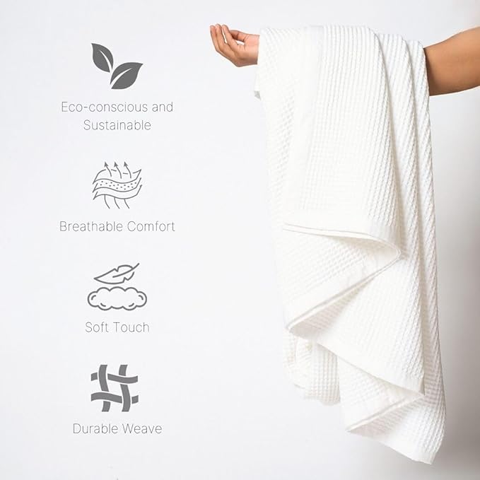 GOTS Certified Organic Cotton Waffle Weave Blanket, Twin Bed Blanket, 66"X90"Cozy Throw Blanket for Couch, Modern Home Decor, Throw Blankets, Comfy Waffle Blanket & Soft Bed Blankets - White