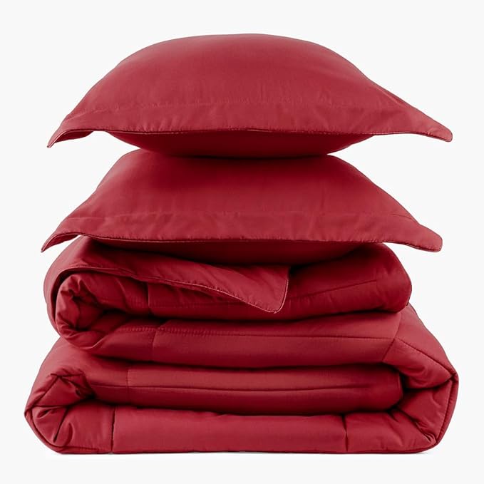 PeachSkinSheets Night Sweats: The Original 1500TC Soft Super Full/XL Full Oversized Comforter Set Deep Crimson Red