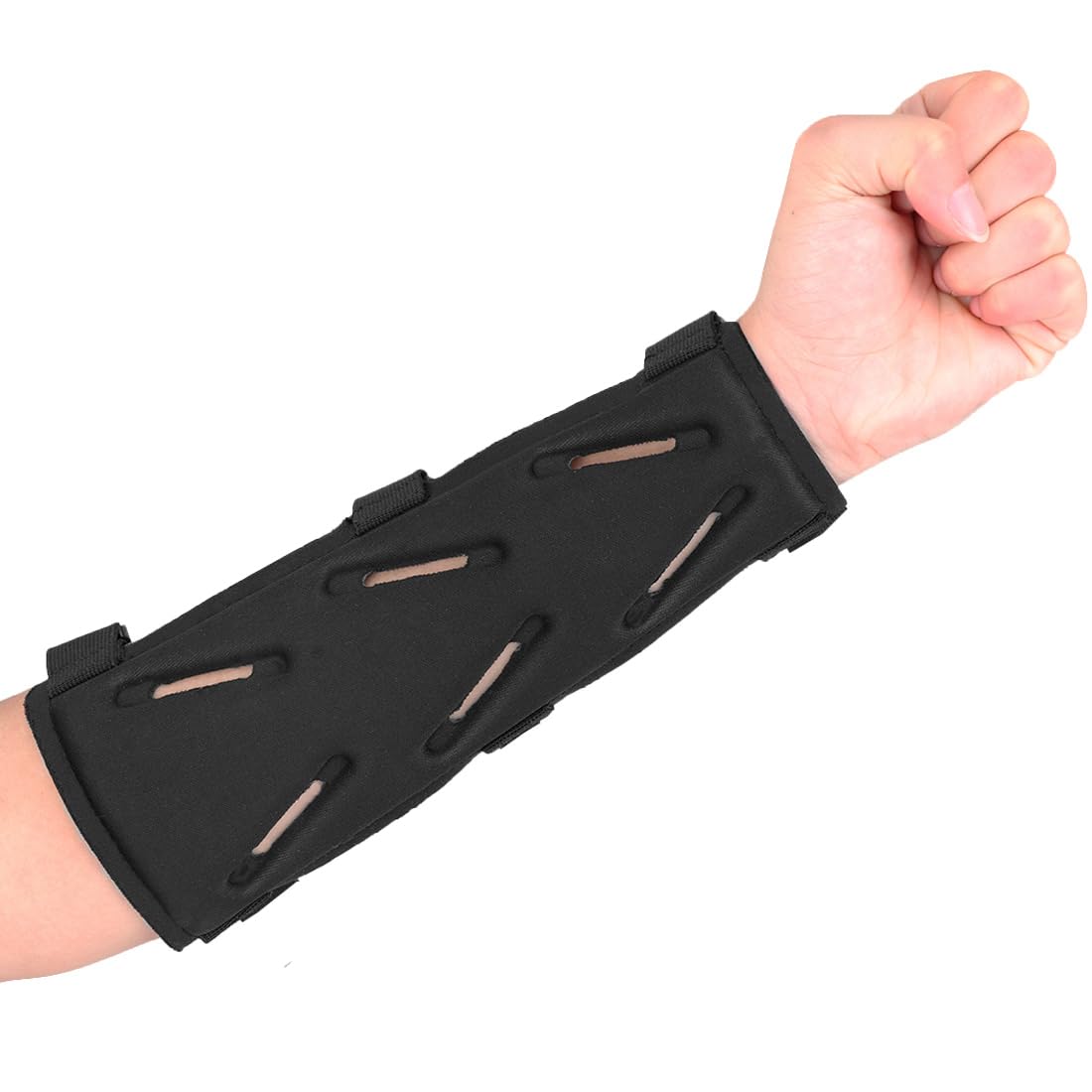 KRATARC Archery Arm Guard Adjustable 3-Strap Accessory Lightweight Hunting Target Practive Adult Unisex (Black, Length 9'')
