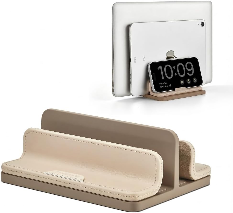 GINKOUHA 3 1 17.3''), Dual Vertical Laptop Stand, in Upright Desktop Stand Holder with Adjustable Dock (Up to Leather
