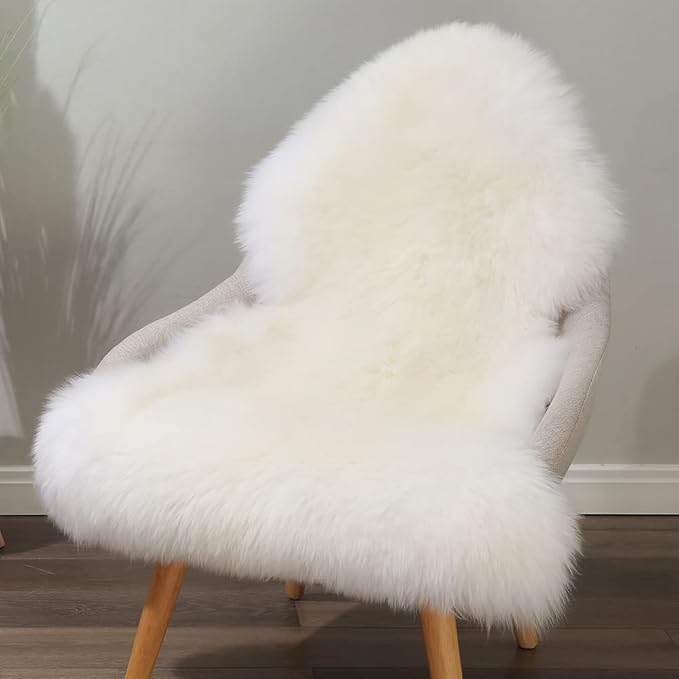 LLB Genuine Sheepskin Area Rug Wool Rug Fur Carpet Fluffy Shaggy Fur Rug for Living Room Kids Bedroom Real Sheepskin Throw Lambskin Rugs Sofa Mat Chair Seat Covers (Ivory White, 2 x 3 ft Sheepskin)