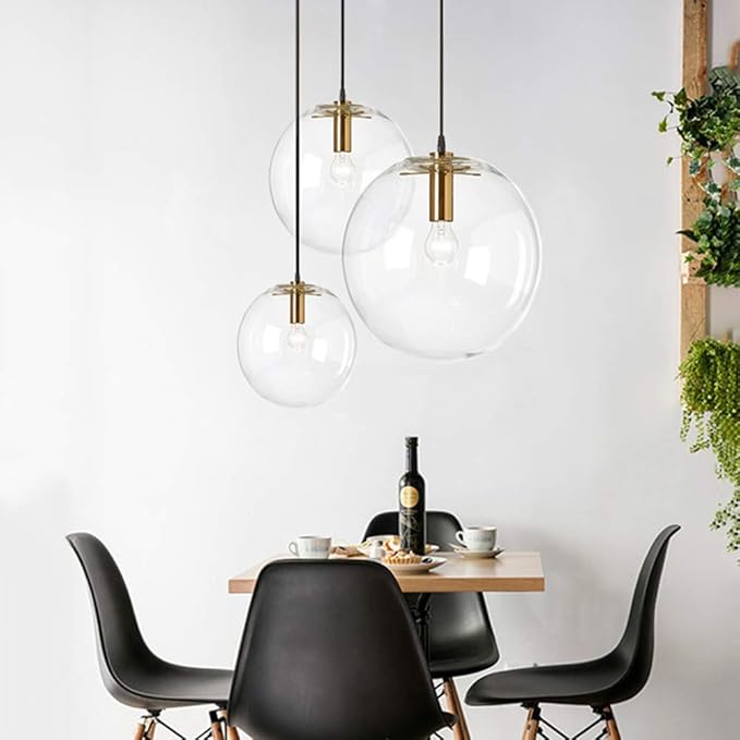 Spherical LED Clear Glass Hanging Light, Creative Single Pendant Light, Ceiling Light Base on E27 Gold Lamp Holder (30CM)