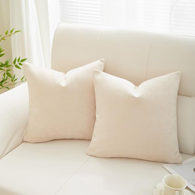 Sunday Praise Beige Throw Pillow Covers 20x20 Inch Set of 2 Soft Cozy Chenille Decorative Square Pillow Cases Farmhouse Accent Solid Neutral Cushion Covers for Couch Sofa Chair Bed Home Décor