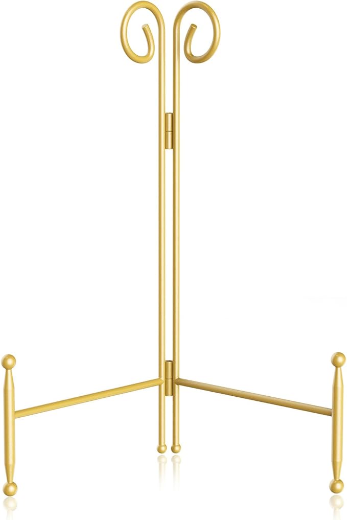 SVENJBB 10 Inch Plate Stands for Display, Gold Metal Frame Holder Stand for Picture and Decorative Plate, Collapsible Easel Display Stand for Platter, Book and Art (1 Pack)
