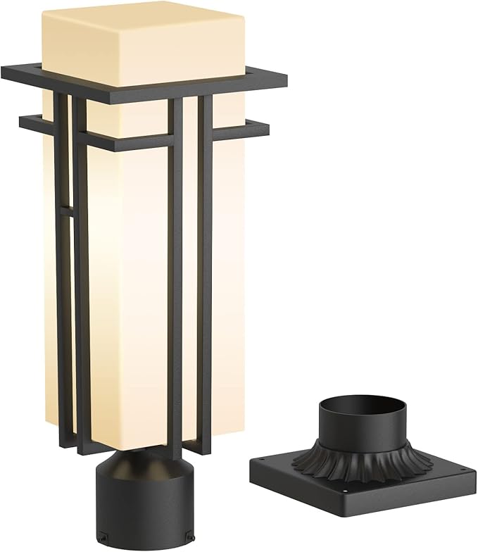 Outdoor Post Light Fixture - Aluminum Lamp Posts Outdoor Lighting, Outdoor Lightpost Lantern with 3-Inch Pier Mount Base Outside Pole Lighting for Porch Garnden (19.3''H, 1 pc)