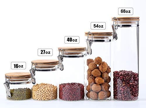 KKC HOME ACCENTS Borosilicate Glass Sealed Jars with Airtight Lid, Airtight Glass Food Storage Container with Locking Clamp Bamboo Lid for Loose Tea,Sugar,Cocoa,Coffee Canister,27 fl oz