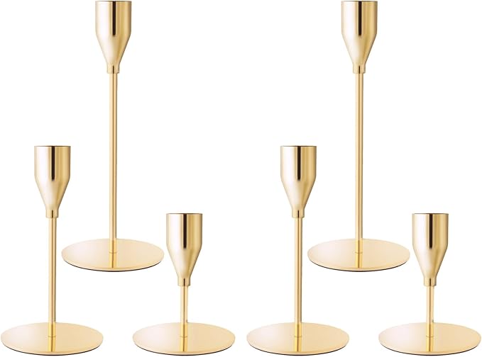 French Gold Taper Candle Holders for Wedding Table Centerpiece,Tall Taper Candlestick Holders Bulk Set of 6,Metal Candle Stick Holders for Dinning or Mantel Centerpiece,Party Home Decor