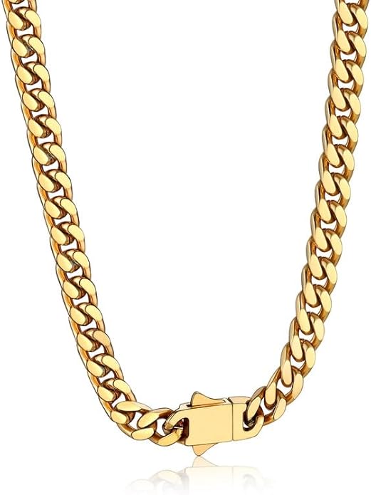 Bandmax Mens Stainless Steel Chain Necklaces 5/7/9/12MM Chunky Miami Cuban Link Chain Necklace Bracelet Silver/Gold Plated/Black Chains for Men 18"-30"