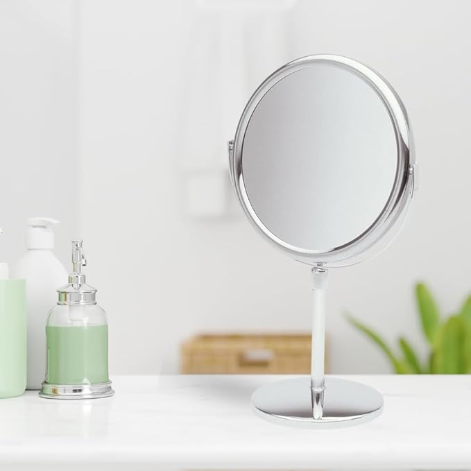 JERDON Two-Sided Tabletop Makeup Vanity Mirror - 5X-1X Magnification & Swivel Design - 9-Inch Diameter Mirror with Adjustable Height - Polished Chrome Finish - Model JP4045C