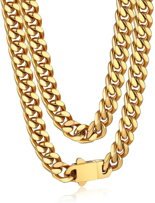 Bandmax Mens Stainless Steel Chain Necklaces 5/7/9/12MM Chunky Miami Cuban Link Chain Necklace Bracelet Silver/Gold Plated/Black Chains for Men 18"-30"