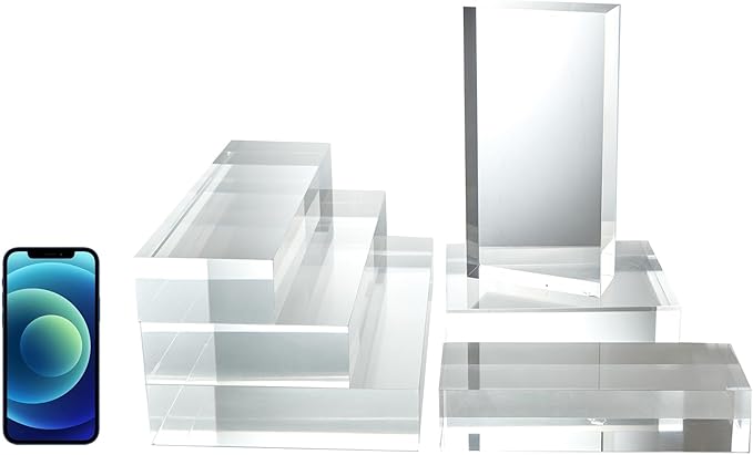 CiaoHER 2in Thickness Solid Acrylic Cube Display Block Clear Polished Pedestal Stand Riser Solid Base 2" x 6" x 8", 1 Pack