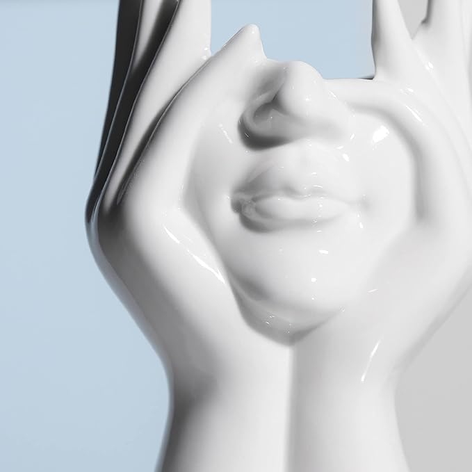 BrownLove Ceramic Face Vase White Flower Vase for Decor Female Form Face Vase Art Vase Modern Decorative Vase Centerpiece for Table Shelf Living Room Office Bedroom
