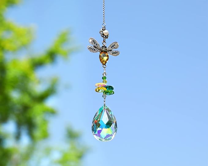 Crystal Suncatchers Bee Prism Rhinestones Ornament, Colorful Diamond Decor Prisms for Windows Wall Home Wedding Hanging