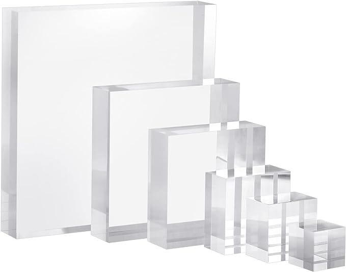 CiaoHER 2in Thickness Solid Acrylic Cube Display Block Clear Polished Pedestal Stand Riser Solid Base 2" x 2" x 8", 1 Pack
