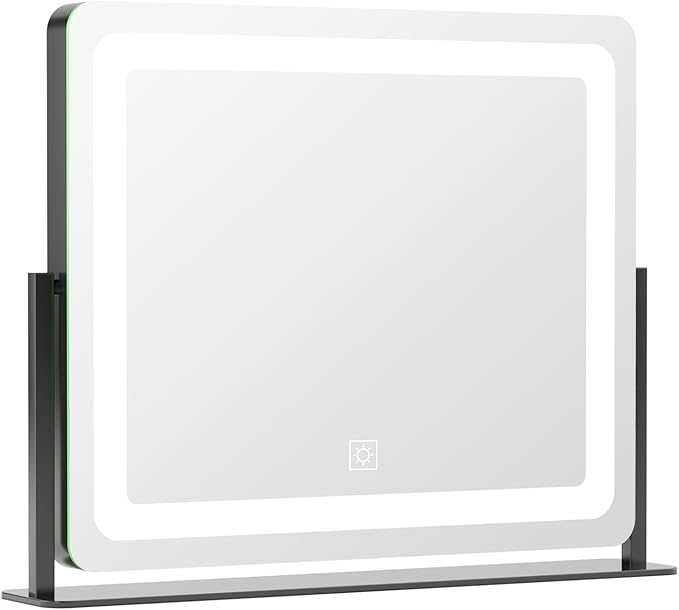 PRIMETEK Vanity Mirror with Lights, 22"x19" Large Makeup Mirror with Lights, LED Lighted Hollywood Makeup Mirror, Touch Sensor with 3-Color Lighting, Dimmable for Vanity Desk Tabletop, Bedroom, Black