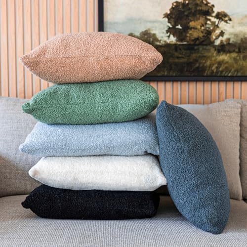 SAMIAH LUXE Grey Teddy Boucle Pillow Covers 18x18 2pcs for Home Living Room Decor, Sherpa Textured Decorative Throw Pillow Covers for Boho Decor, Square Throw Cushion Euro Shams for Modern Farmhouse